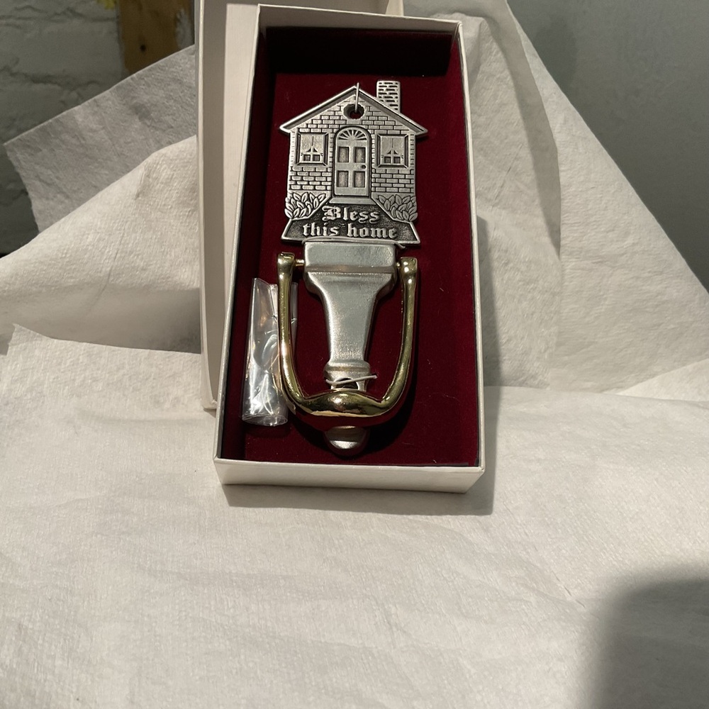 Silver and Gold Door Knocker with House Design